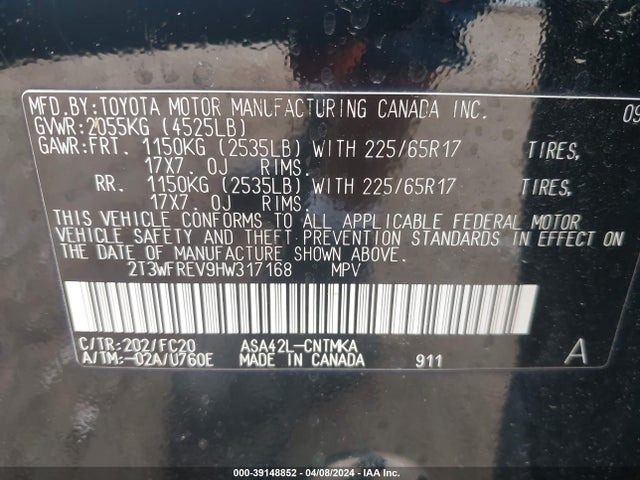 Toyota Rav4 Xle 2017 2T3WFREV9HW317168 Image 9