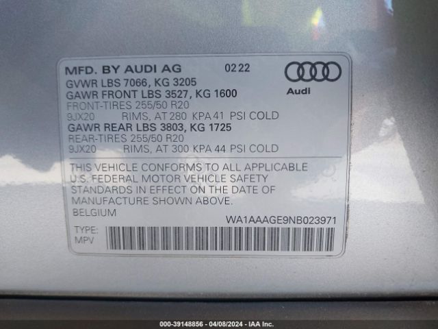 WA1AAAGE9NB023971 Audi E-tron Premium Quattro