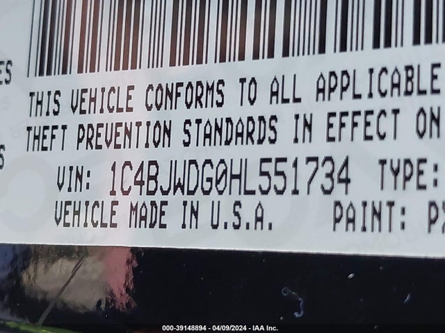 1C4BJWDG0HL551734 Jeep Wrangler Unlimited Sport 4x4