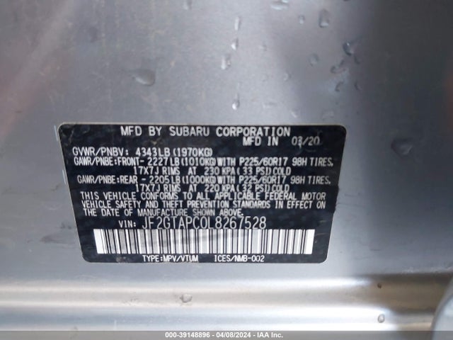 Subaru Crosstrek Premium 2020 JF2GTAPC0L8267528 Image 9
