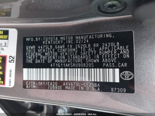 Toyota CAMRY SE 2024 4T1G11AK5RU908205 Image 9