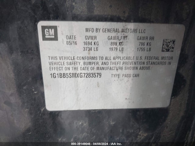Chevrolet Cruze Ls Manual 2016 1G1BB5SMXG7283579 Image 9