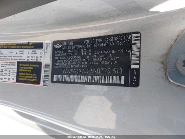 2011 MINI COOPER WMWSU3C59BT251510 Photo 8