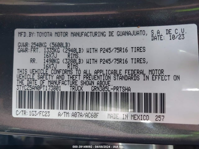 Toyota Tacoma Sr5 V6 2023 3TYCZ5AN0PT173801 Image 9