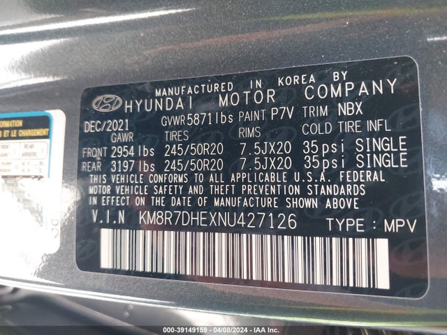 Hyundai Palisade Calligraphy 2022 KM8R7DHEXNU427126 Image 9
