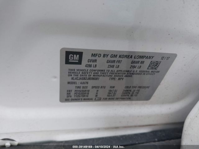 KL4CJASB2JB596081 Buick Encore Preferred