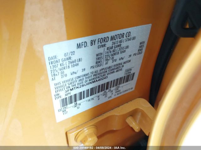 3FMTK2SU0NMA40243 Ford Mustang Mach-e California Route 1