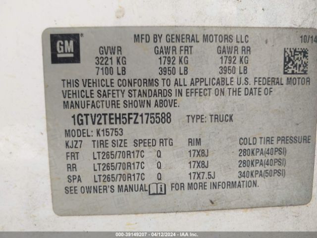 1GTV2TEH5FZ175588 GMC SIERRA 1500