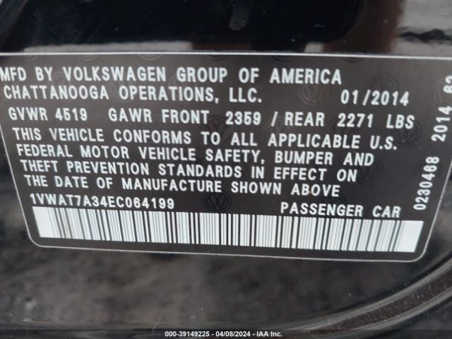 1VWAT7A34EC064199 Volkswagen Passat 1.8t Wolfsburg Edition