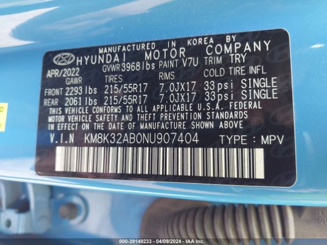 Hyundai Kona Sel 2022 KM8K32AB0NU907404 Image 9