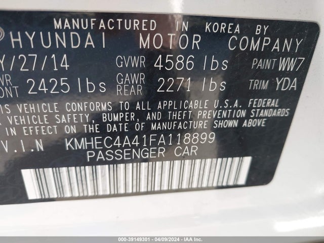 Hyundai Sonata Hybrid Limited 2015 KMHEC4A41FA118899 Image 9