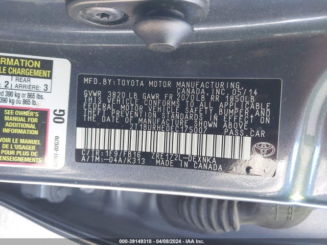 Toyota Corolla Le Plus 2014 2T1BURHE0EC175007 Image 9