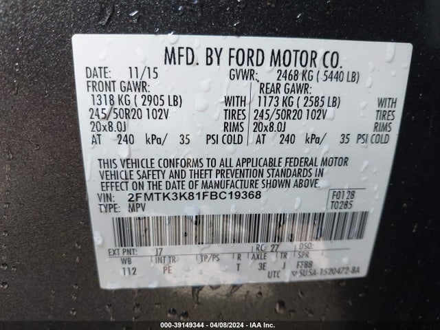 Ford Edge Titanium 2015 2FMTK3K81FBC19368 Image 9