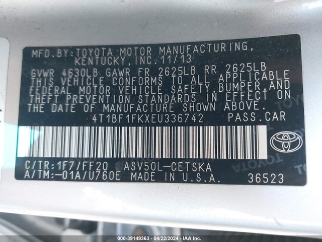 Toyota CAMRY SE 2014 4T1BF1FKXEU336742 Image 9
