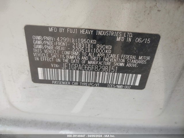 Subaru Impreza 2.0i Premium 2015 JF1GPAC66F8298151 Image 9