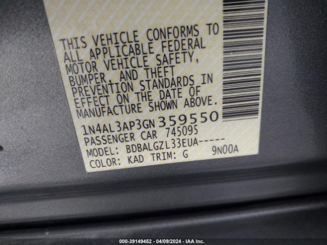 1N4AL3AP3GN359550 Nissan Altima 2.5/2.5 S/2.5 Sl/2.5 Sr/2.5 Sv