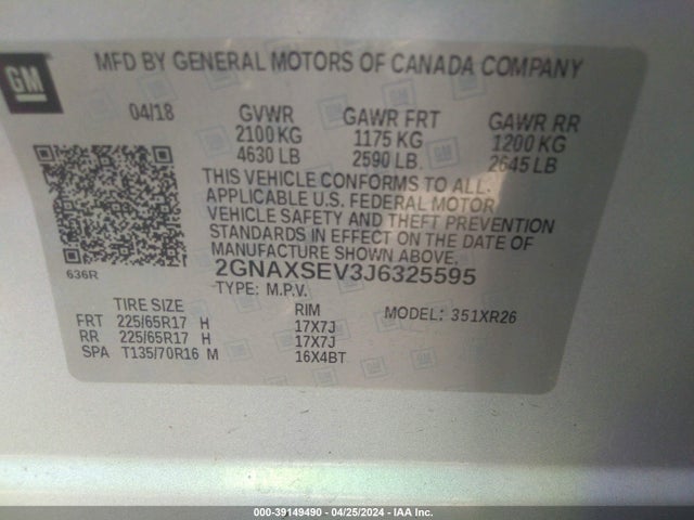 Chevrolet EQUINOX LT 2018 2GNAXSEV3J6325595 Image 9