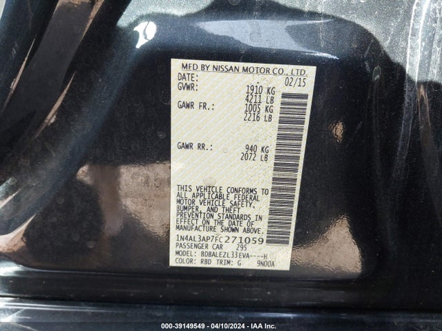 Nissan Altima 2.5 S 2015 1N4AL3AP7FC271059 Image 9