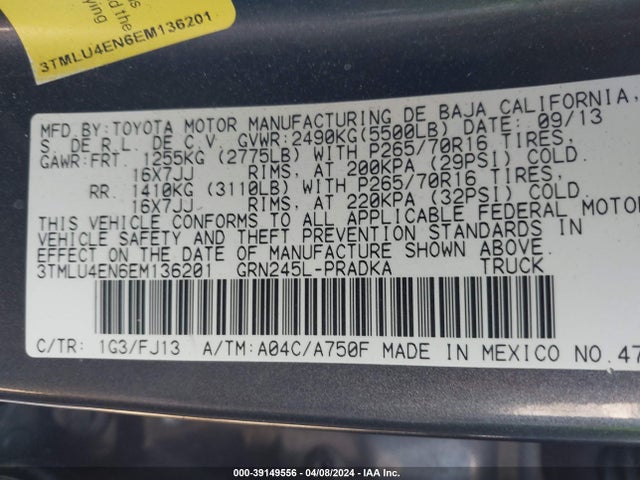 Toyota Tacoma Base V6 2014 3TMLU4EN6EM136201 Image 9