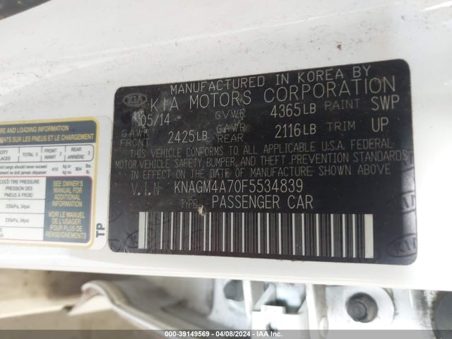 KIA Optima Lx 2015 KNAGM4A70F5534839 Image 9