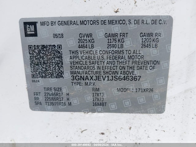 Chevrolet EQUINOX LT 2018 3GNAXJEV1JS646367 Image 9