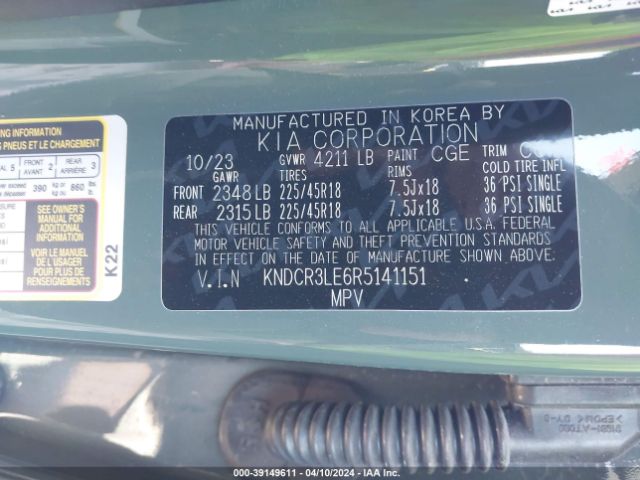 KNDCR3LE6R5141151 KIA Niro Ex Touring