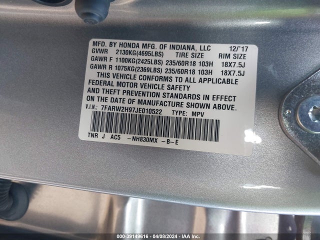 Honda Cr-v Touring 2018 7FARW2H97JE010522 Image 9