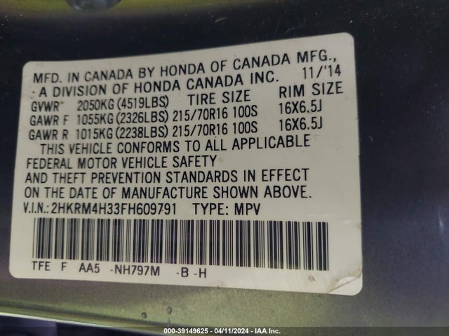 Honda CR-V LX 2015 2HKRM4H33FH609791 Image 9
