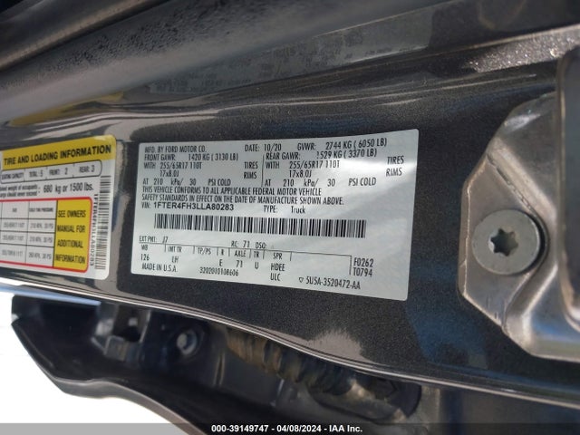 Ford RANGER XL 2020 1FTER4FH3LLA80283 Image 9