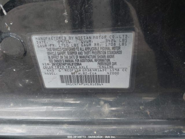 3N1CN7AP1HL812864 Nissan Versa 1.6 S/1.6 S+/1.6 Sl/1.6 Sv