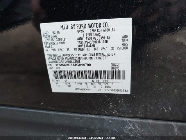 Ford EXPLORER XLT 2018 1FM5K8D81JGA96790 Image 9