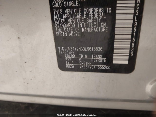 Nissan Armada Sv 4wd 2020 JN8AY2NC3L9615836 Image 9