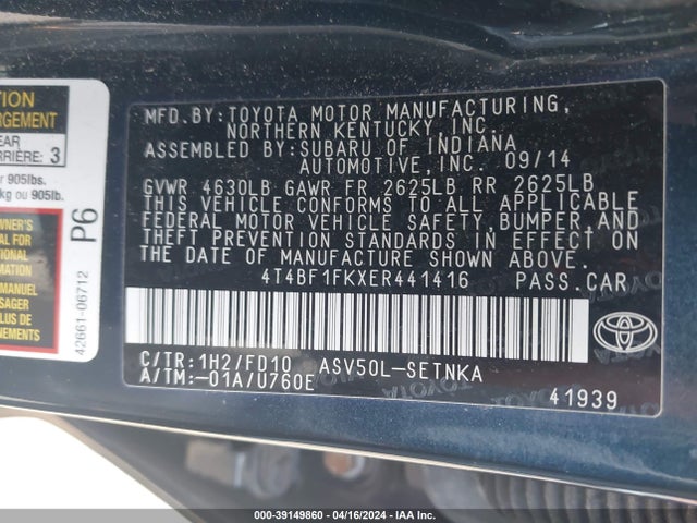 Toyota CAMRY LE 2014 4T4BF1FKXER441416 Image 9