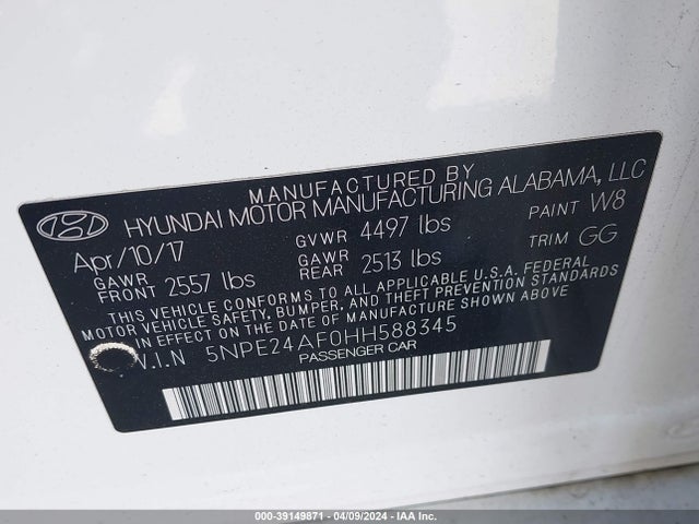 Hyundai SONATA SE 2017 5NPE24AF0HH588345 Image 9