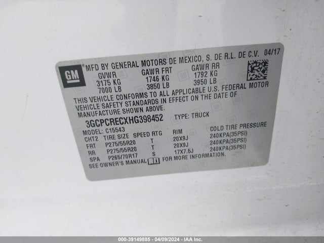 Chevrolet Silverado 1500 1lt 2017 3GCPCRECXHG398452 Image 9