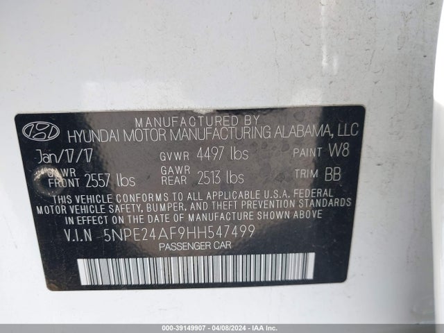 Hyundai SONATA SE 2017 5NPE24AF9HH547499 Image 9