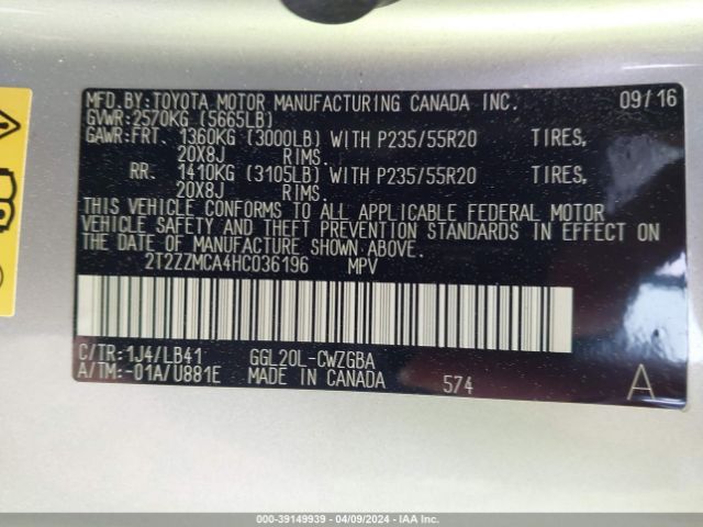 2T2ZZMCA4HC036196 Lexus RX 350