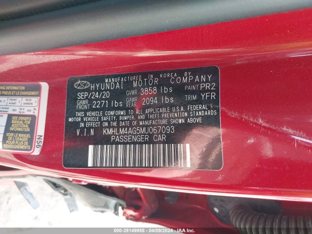 Hyundai ELANTRA SEL 2021 KMHLM4AG5MU067093 Image 9