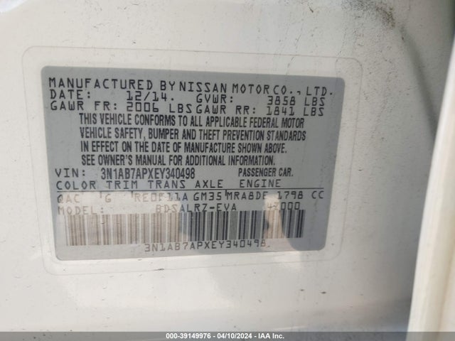 Nissan SENTRA SR 2014 3N1AB7APXEY340498 Image 9