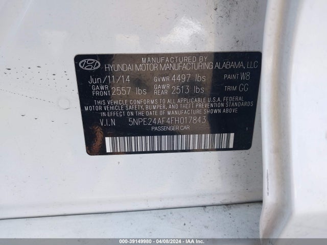 Hyundai SONATA SE 2015 5NPE24AF4FH017843 Image 9