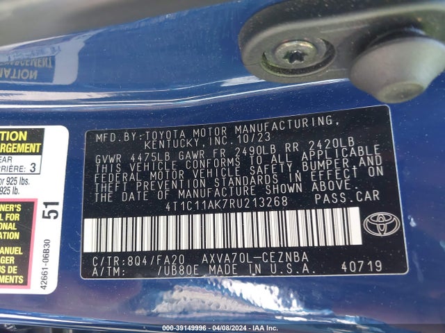 Toyota CAMRY LE 2024 4T1C11AK7RU213268 Image 9