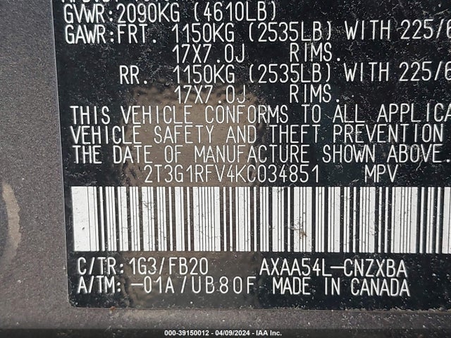Toyota RAV4 LE 2019 2T3G1RFV4KC034851 Image 9