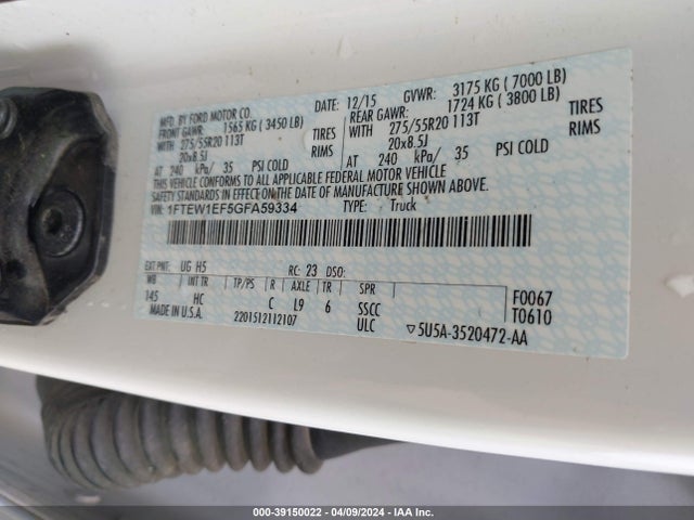 Ford F-150 Lariat 2016 1FTEW1EF5GFA59334 Image 9