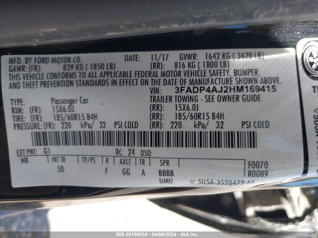 Ford FIESTA S 2017 3FADP4AJ2HM169415 Image 9