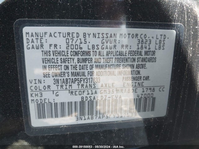 Nissan SENTRA SV 2015 3N1AB7AP5FY317633 Image 9