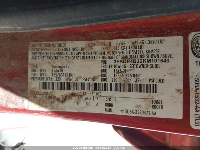 Ford FIESTA SE 2019 3FADP4BJ2KM101640 Image 9