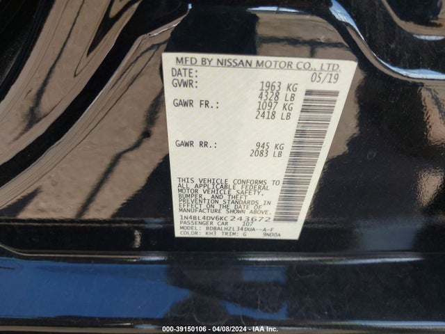 Nissan Altima 2.5 Sv 2019 1N4BL4DV6KC243672 Image 9