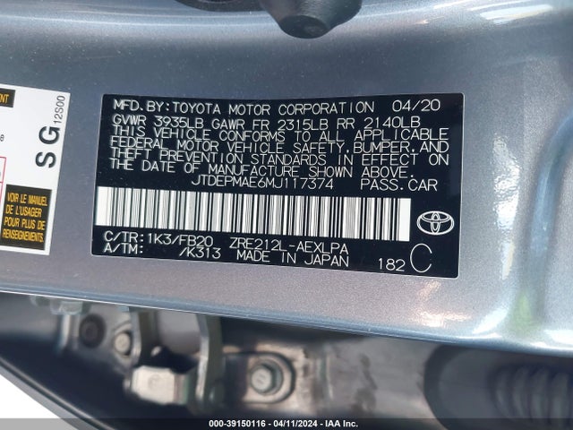 Toyota COROLLA LE 2021 JTDEPMAE6MJ117374 Image 9