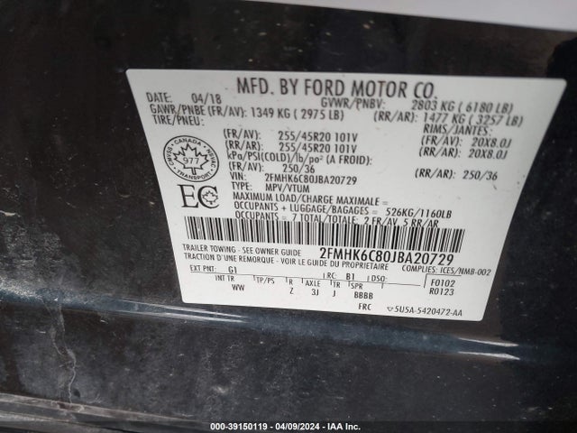 Ford FLEX SEL 2018 2FMHK6C80JBA20729 Image 9