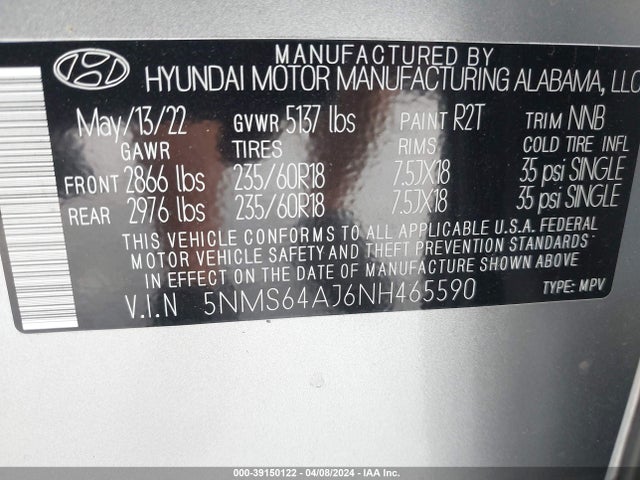 Hyundai Santa Fe Xrt 2022 5NMS64AJ6NH465590 Image 9